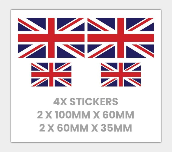 Federal UNION JACK FLAGS 100mm & 50mm Set of 4 UK GB Van Car Bumper Stickers Decals 