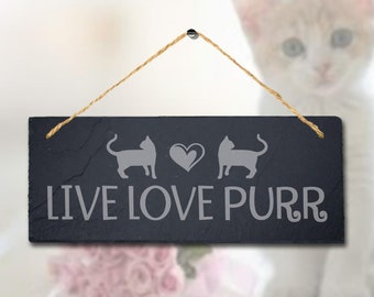 Cat Lovers Live Love Purr Wooden Door Wall Hanging Kitty Sign Plaque Home Decor 