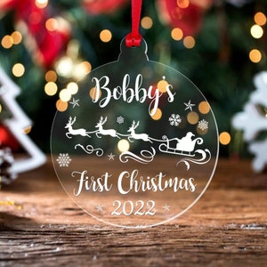 Personalised Christmas Tree Decoration Acrylic Baby's First Xmas Bauble Gift 