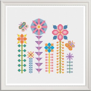 Retro Flower Design Cross Stitch Chart PDF Download