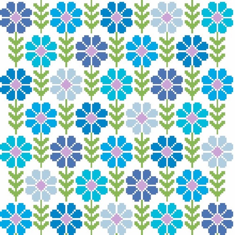 Blue Flower Cross Stitch Design Chart Pdf Download Pattern - Etsy UK