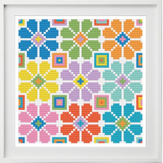 待ち伏せ　パンフレット Pop Art Flower Cross Stitch Design PDF Download Chart - Etsy