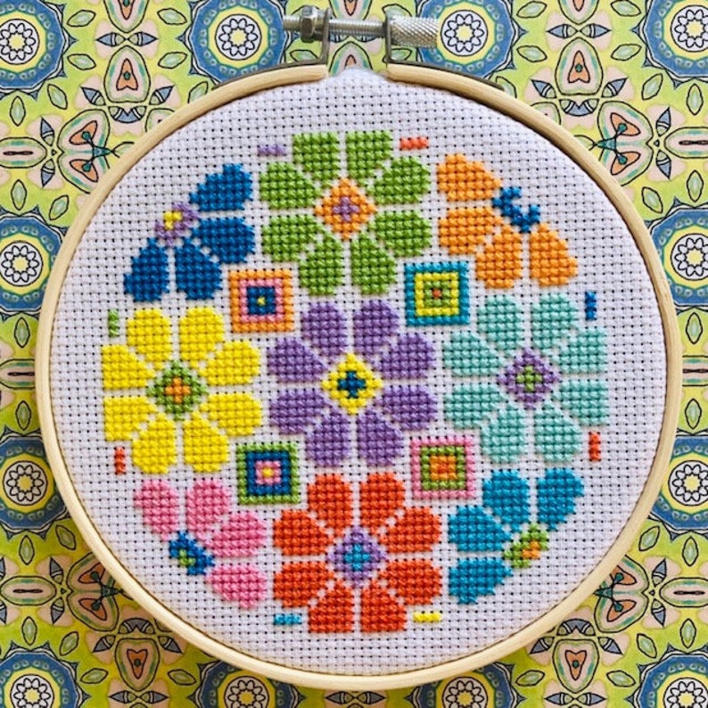 Pop Art Flower Cross Stitch Design PDF Download Chart Etsy