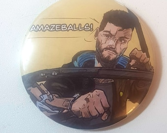 Amazeballs Cyberpunk 2077 button badge pin, vincent, male V meme badge