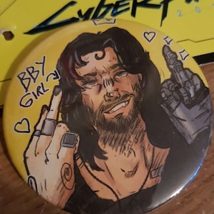 Johnny Silverhand 5.8 cm button badge cyberpunk 2077 keanu reeves, funny, meme, bby girl, pin badge artwork