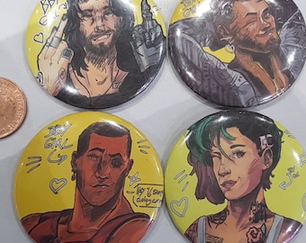 Conjunto de insignias de opciones románticas de Cyberpunk 2077: Kerry Eurodyne, Judy Alvarez, River Ward, Johnny Silverhand. Insignia de 5,8 cm.