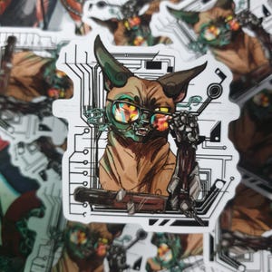 Johnny Silverhand nei panni di Nibbles, adesivo lucido Cyberpunk 2077, adesivo gatto sfinge 5,5 cm x 6 cm, gatto con nome, adesivo impermeabile fantascientifico