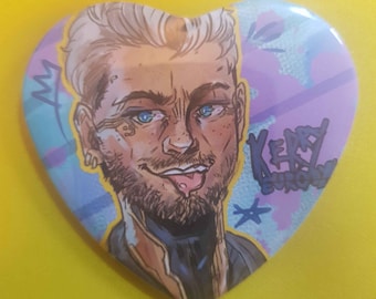 Kerry Eurodyne Cyberpunk 2077 heart shaped badge, 6cm gaming badge