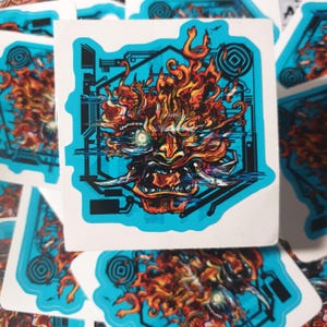 Adesivo lucido con logo samurai cyberpunk 2077 7cmx7cm, adesivo impermeabile, demone fantascienza, johnny silverhand