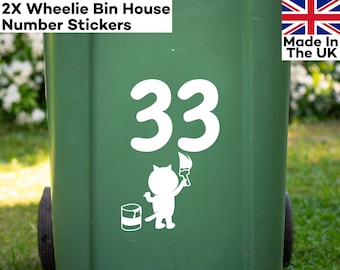 2 pegatinas GRANDES con números de contenedor de basura con diseño de gato (30 cm/12 pulgadas de alto)