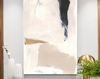 Pintura abstracta beige sobre lienzo: arte mural wabi sabi en tonos tierra