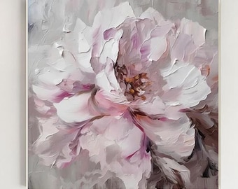 Flower Oil Painting On Canvas Heavy Texture Impasto Abstract acrylic Pink Flower Painting Rose Floral Wall Art Home Decor  Room Wall art