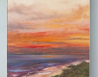 Große Ozean Sonnenuntergang Malerei orange Wolken Leinwand lila Meer Welle Kunst marine blau Ozean Gemälde extra große Wohnzimmer Wandkunst