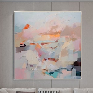 Abstract acrylic painting vibrant sunset painting on canvas colorful blocks artwork painting blue gray painting art pink large wall art