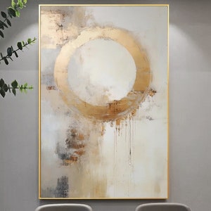 Moderne abstrakte Malerei, Gold schlichte Malerei, beige abstrakte Leinwand Malerei, Home Decor große braune Wabi Sabi Wandkunst, Boho Wandkunst