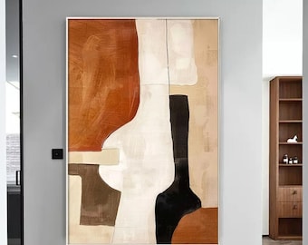 Orange modern abstract painting texture brown grey acrylic canvas painting hand painted beige original painting large living room wall art