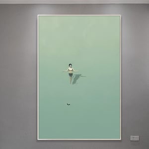 people swimming in the sea ocean painting vintage scenery painting green minimalist painting landscape painting home decor large wall art