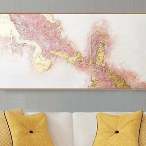 Modern abstract acrylic painting, gold leaf canvas painting, pink white abstract acrylic painting, textured gold painting, large wall art