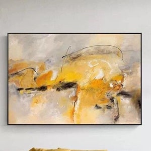 Abstract painting on canvas beige yellow painting modern art grey acrylic painting oversize extra large wall art living room wall art decor