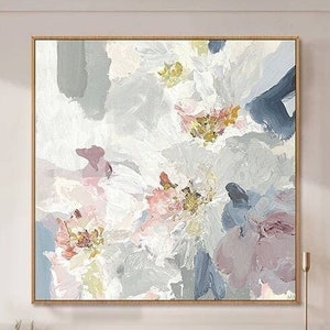 Abstract plant painting pink floral canvas painting white flower art acrylic painting oversize room wall art pictures cuadros abstractos