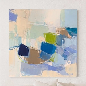 large canvas painting abstract canvas painting blue acrylic painting green textured painting warm colors original painting wall art pictures