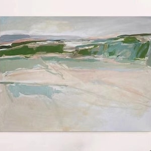 Modern abstract painting blue sky painting green landscape original painting on canvas blue mountain art living room large wall art