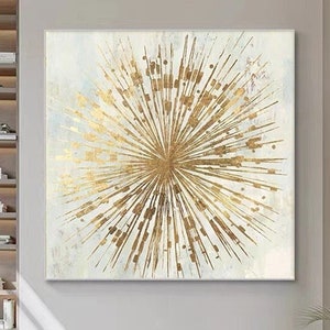 Modern abstract gold painting original Minimalist beige Painting On Canvas Large texture gold foil painting  Modern beige Living Room Decor