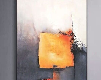 Orange modern abstract painting texture brown grey acrylic canvas painting hand painted beige original painting large living room wall art