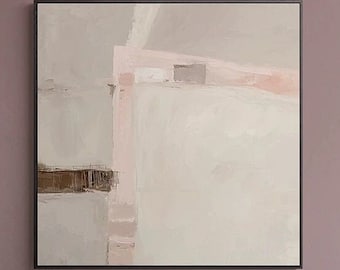Abstract acrylic painting, geometry painting brown pink canvas art, grey modern abstract painting on canvas, wabi sabi extra large wall art