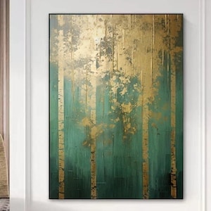 Green gold abstract painting green wall art green canvas painting texture green abstract art gold wall art Large gold abstract painting