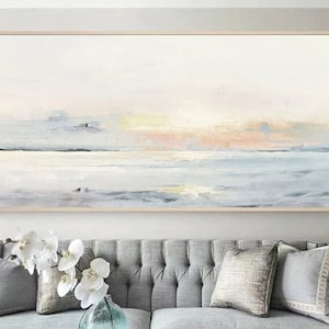 Large ocean painting Abstract acrylic painting blue seascape art gold sunset painting on canvas sunset artwork oversize grey wall art