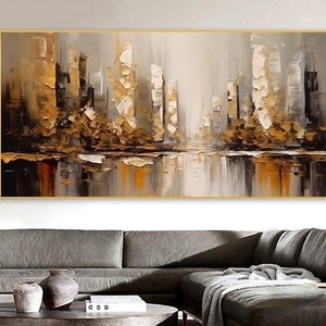 Impasto abstract cityscape painting on Canvas brown texture wall art Urban Landscape Painting Boho Wall Decor Bright painting Wall Painting
