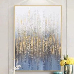3D Gold painting modern abstract navy blue canvas, original textured painting  blue canvas painting gold oversize wall art wall pictures