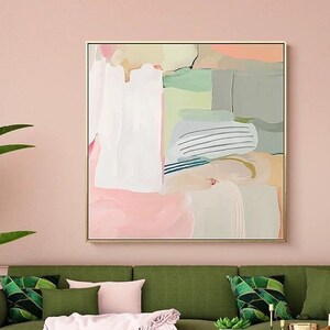 large canvas painting abstract canvas painting pink grey acrylic painting green textured painting extra large living room wall art pictures