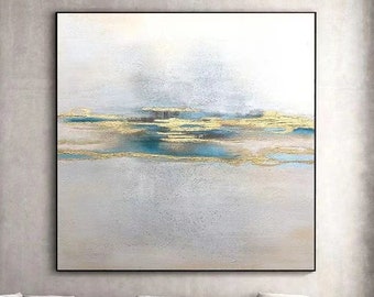 Abstract gold leaf painting navy blue landscape canvas art acrylic painting handmade grey gold canvas paintings large oversize room wall art