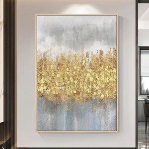 Gouden kunst, moderne abstracte zware textuur acrylschilderij, grijs blauw canvas schilderij, oversized muurkunst, muur foto&#39;s cuadros abstractos