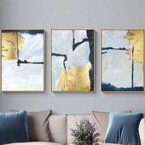Set of 3 Pieces Gold Abstract Painting Gold Leaf Canvas Art - Etsy