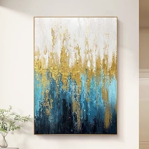 Green Abstract Painting Large Blue Painting Gold Wall Art turquoise Abstract Painting Modren blue Abstract Painting Green wall Art