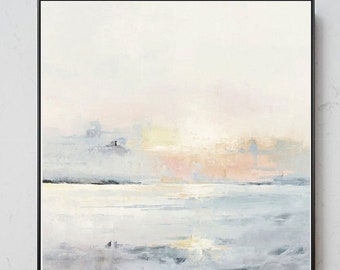 Sonnenaufgang Landschaft Gemälde abstrakte Acryl Leinwand Gemälde pink grau grau Bild Berglandschaft Sea-Art extra große Wand Kunst home decor