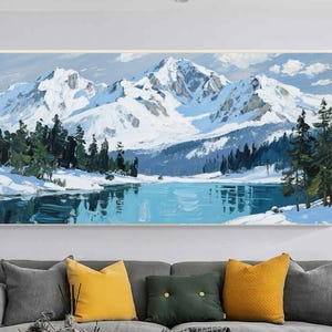 Large Mountain Oil Painting On Canvas Original Natural Snowy landscape Painting Texture forest canvas art Custom Living Room Wall Decor