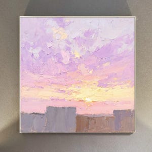 Abstract acrylic painting vibrant sunset painting on canvas colorful pink sunset artwork painting blue gray painting art pink large wall art
