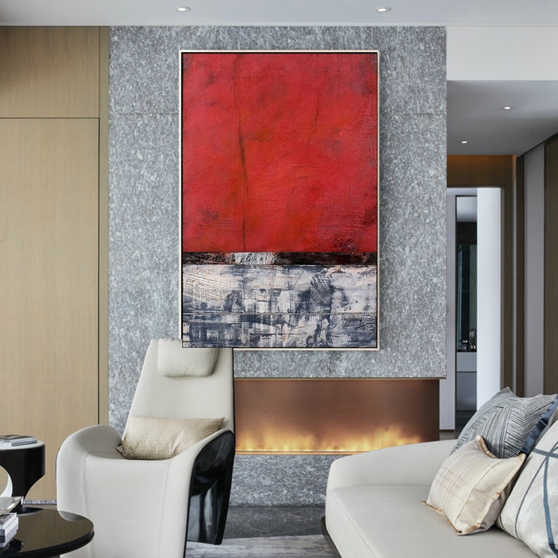 Modern Abstract Painting Red Canvas Painting Geometry Abstract Etsy