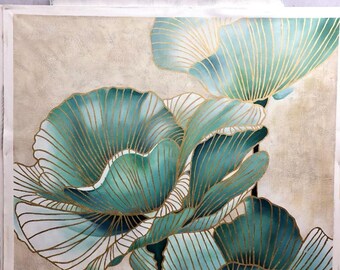 モダンアート 点と線の抽象画 大きな花 キャンバス 100×100×4 cm