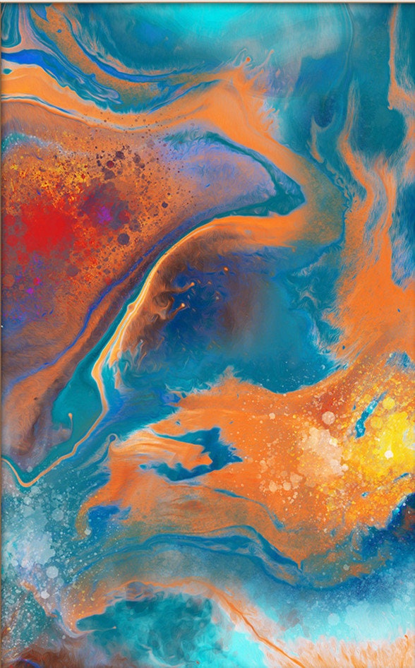 Orange Blue Acrylic Pour Painting Abstract Painting on Canvas - Etsy