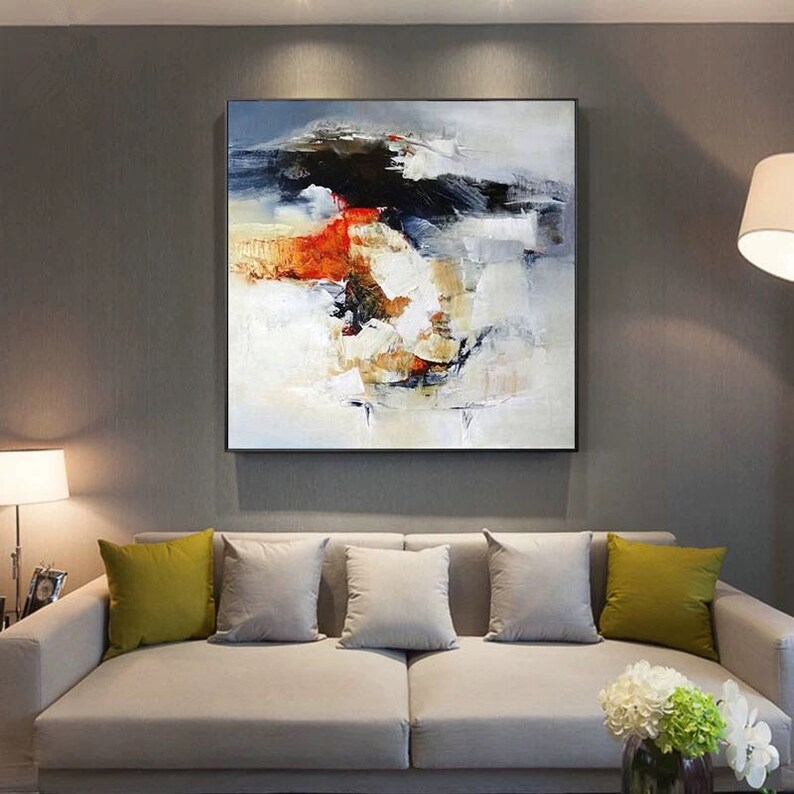 Abstract acrylic painting navy blue cnavas painting yellow ewd acrylic painting color mixture modern abstract painting extra large wall art