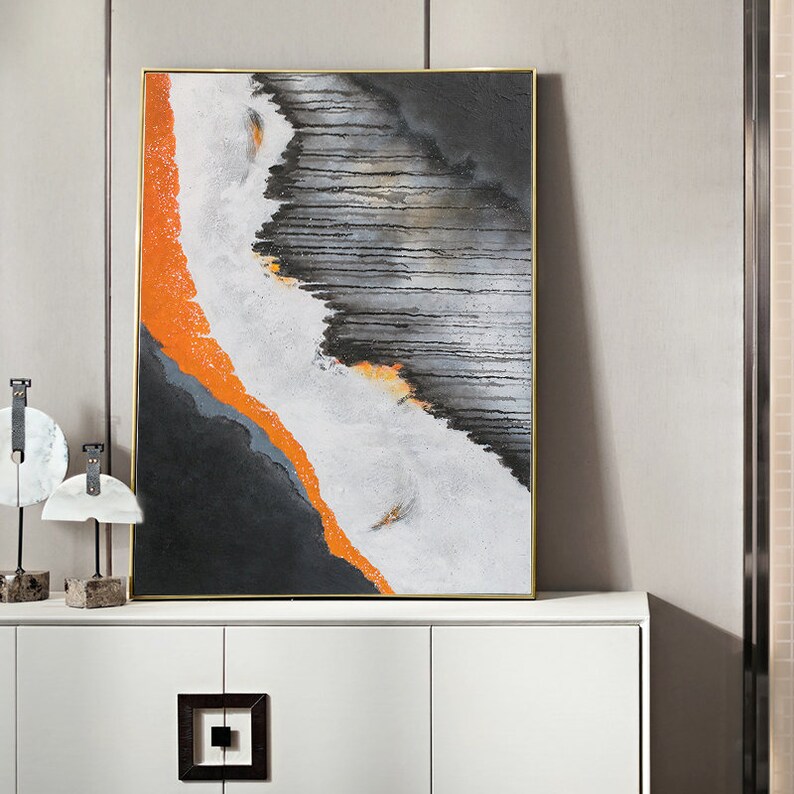 Modern Abstract Painting Art Black Grey Acrylic Canvas Etsy