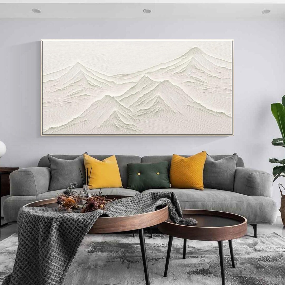 3D Beige Mountain Painting on Canvas Mountain Painting Wall Art Plaster ...