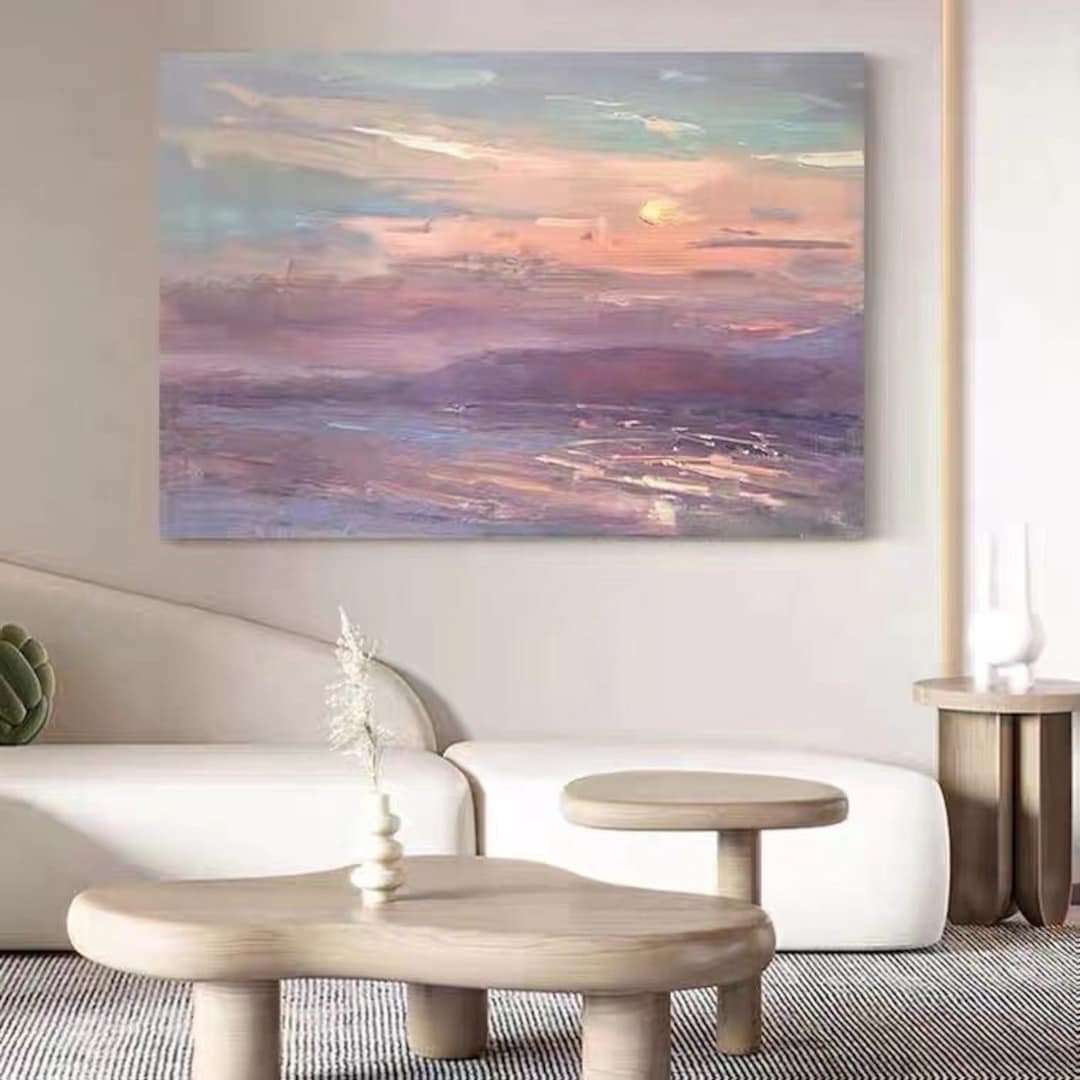 Large Ocean Sunset Painting on Canvas Abstract Painting Pink Sunset ...