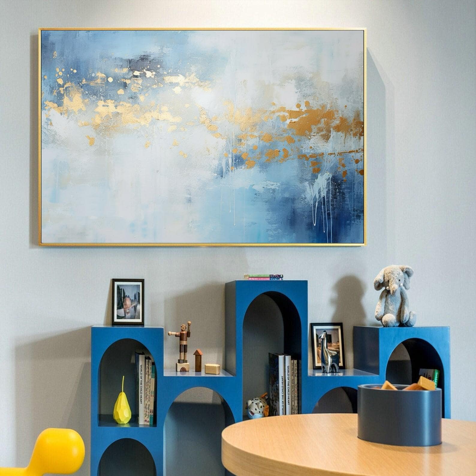 Modern Abstract Gold Painting Blue Canvas Art Original Gray Canvas ...
