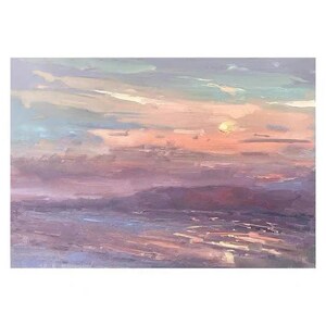 Large Ocean Sunset Painting on Canvas Abstract Painting Pink Sunset ...